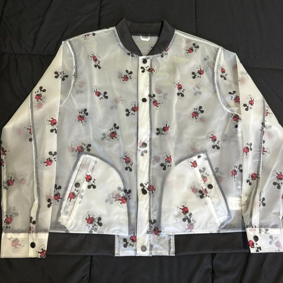 Disney Parks Jacket Bomber Rain Mickey Mouse Print Snaps Adult Size Small / Med - Picture 2 of 7